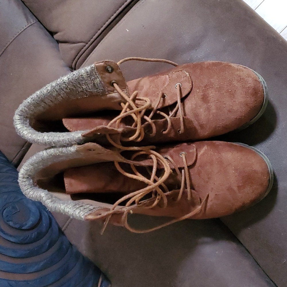 CURATED BY RUA'H KIBRIYA: 11M Rust Faux Suede Laced Booties